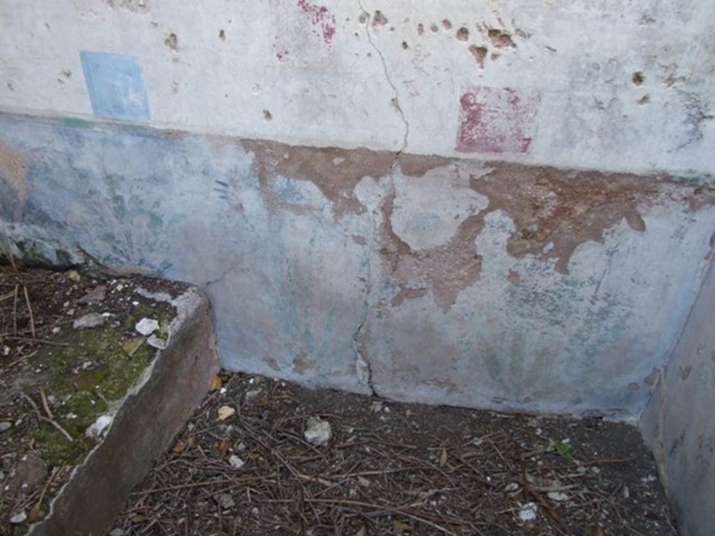 V.3.10 Pompeii. March 2009. North west corner of Garden area, with painted plants at the base of the wall.
