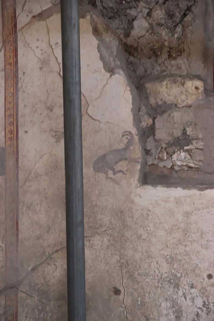 V.3 Pompeii. Casa del Giardino. October 2022.
Room 7, detail of painted goat from south end of west wall. Photo courtesy of Klaus Heese.