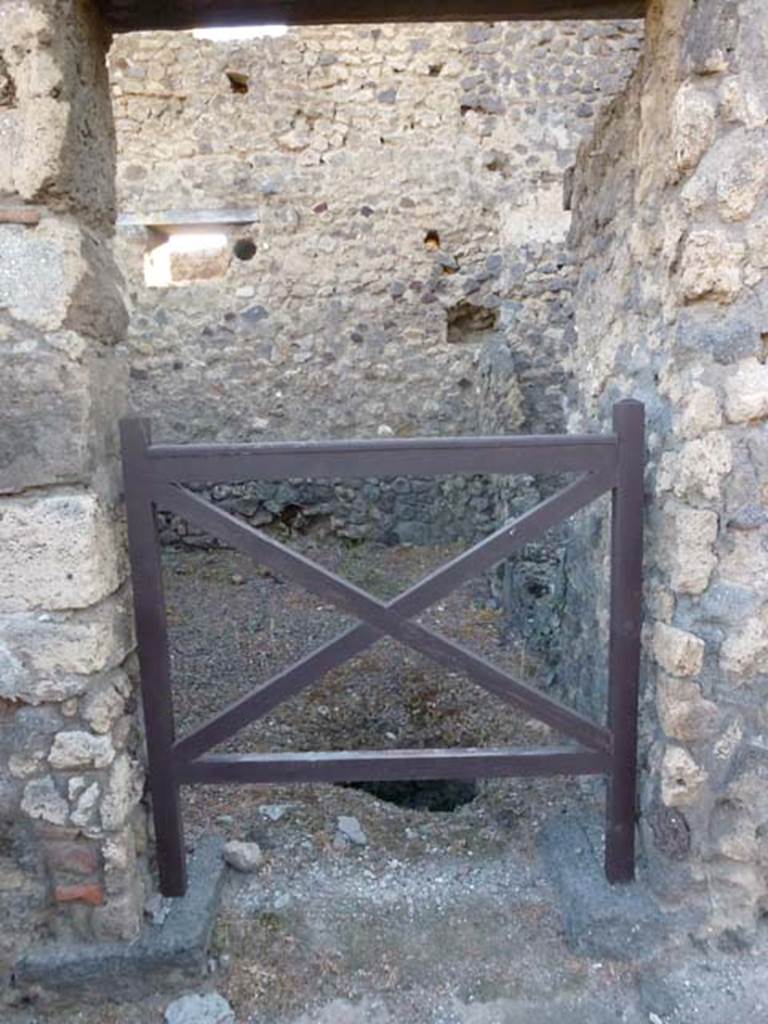 V.4.1 Pompeii. June 2012. Looking west through doorway to front room, with cistern mouth.
Photo courtesy of Michael Binns.
