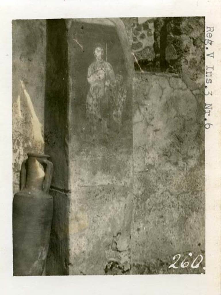 V.4.6 Pompeii. 1937-1939, but shown as V.3.6 on photo. Painting of Venus Pompeiana with cupid. Photo courtesy of American Academy in Rome, Photographic Archive.
Warsher collection no. 260.