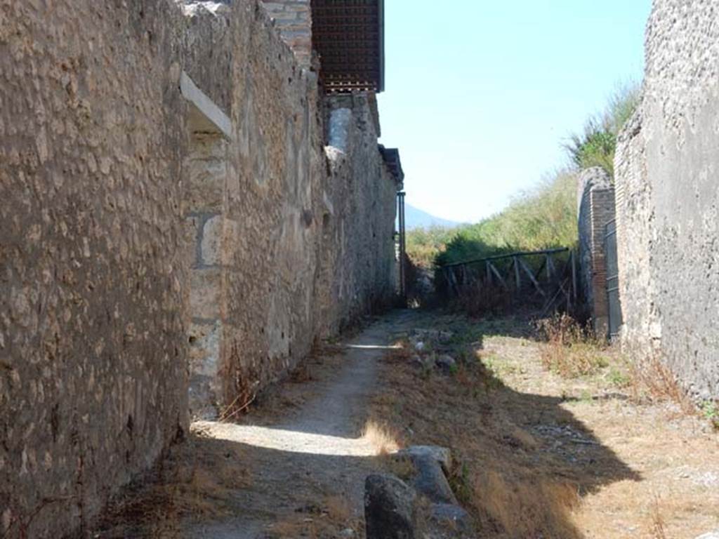 V.4.9 Pompeii. May 2017. Looking north along small vicolo, with doorway, on the left. Photo courtesy of Buzz Ferebee.