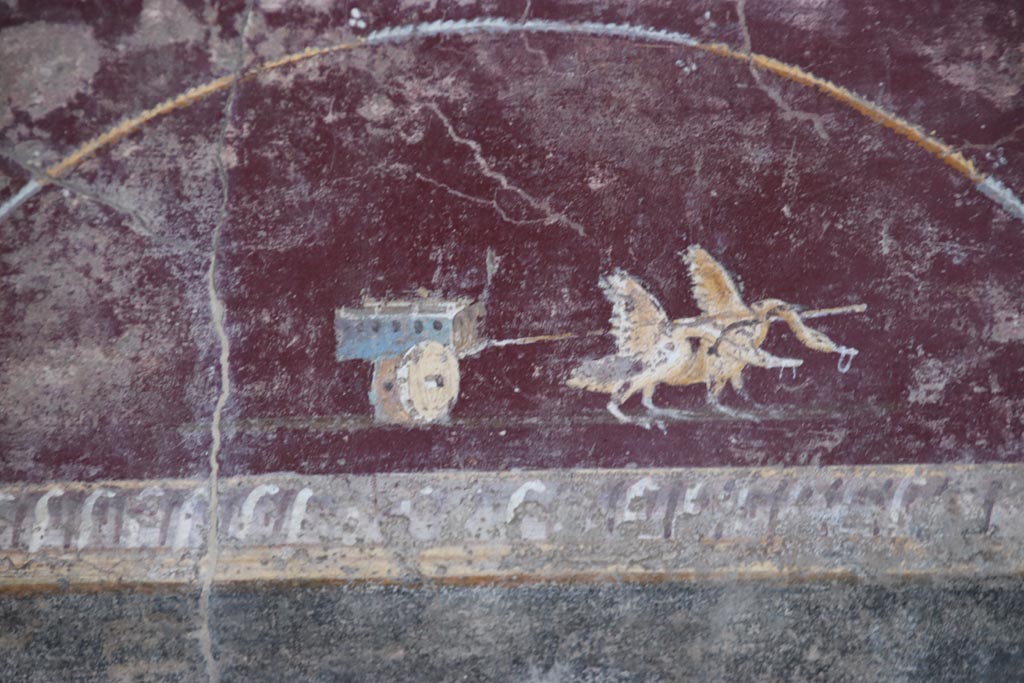 V.4.a Pompeii. October 2023.
Room ‘h’, detail from painted predella on north wall on east side of central panel. Photo courtesy of Klaus Heese.