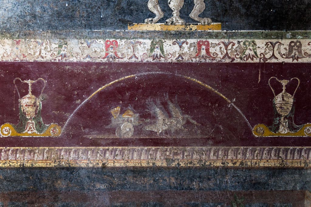 V.4.a Pompeii. January 2023. Room ‘h’, detail from lower west end of south wall. Photo courtesy of Johannes Eber.