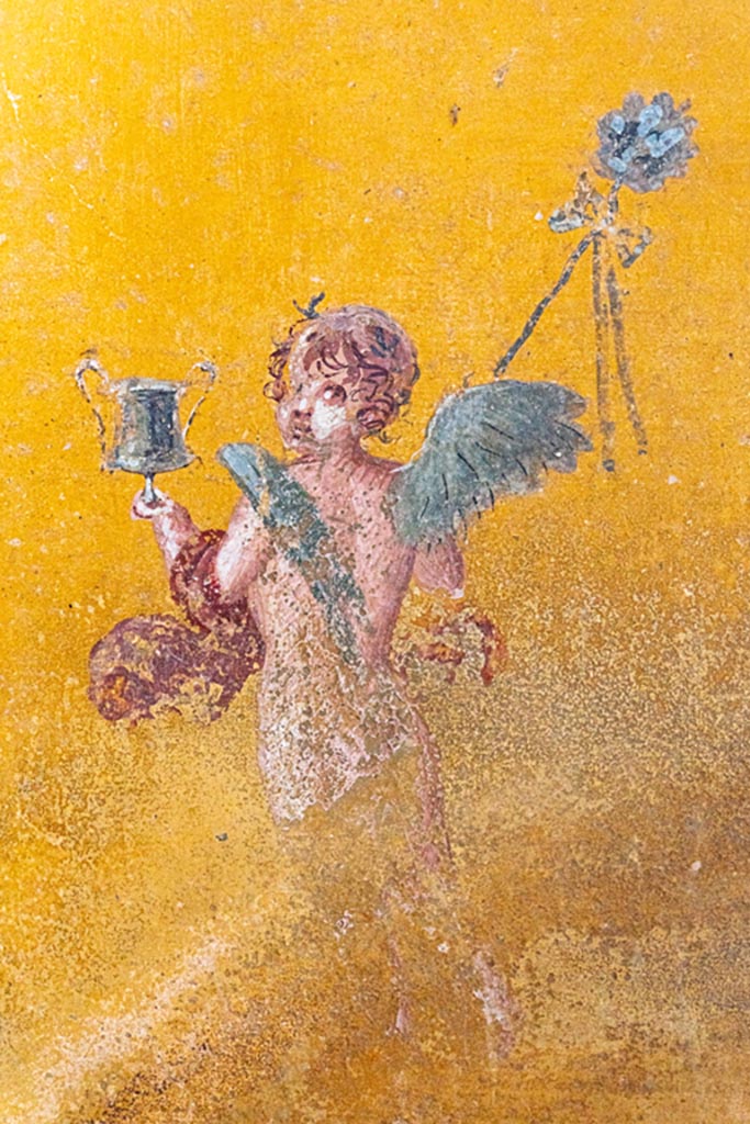 V.4.a Pompeii. October 2023.
Room ‘i’, painted figure from east end of north wall of cubiculum. Photo courtesy of Johannes Eber.