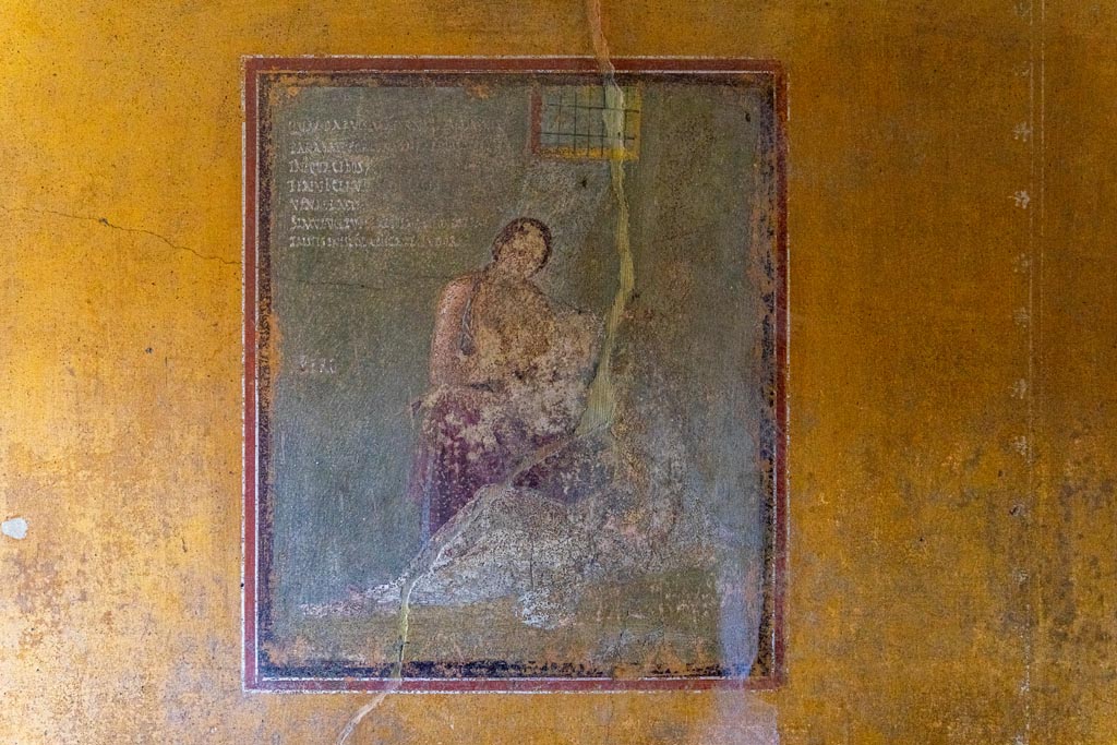 V.4.a Pompeii. October 2023.
Room ‘i’, wall painting of Pero suckling her father Micone from centre of south wall of cubiculum. Photo courtesy of Johannes Eber.