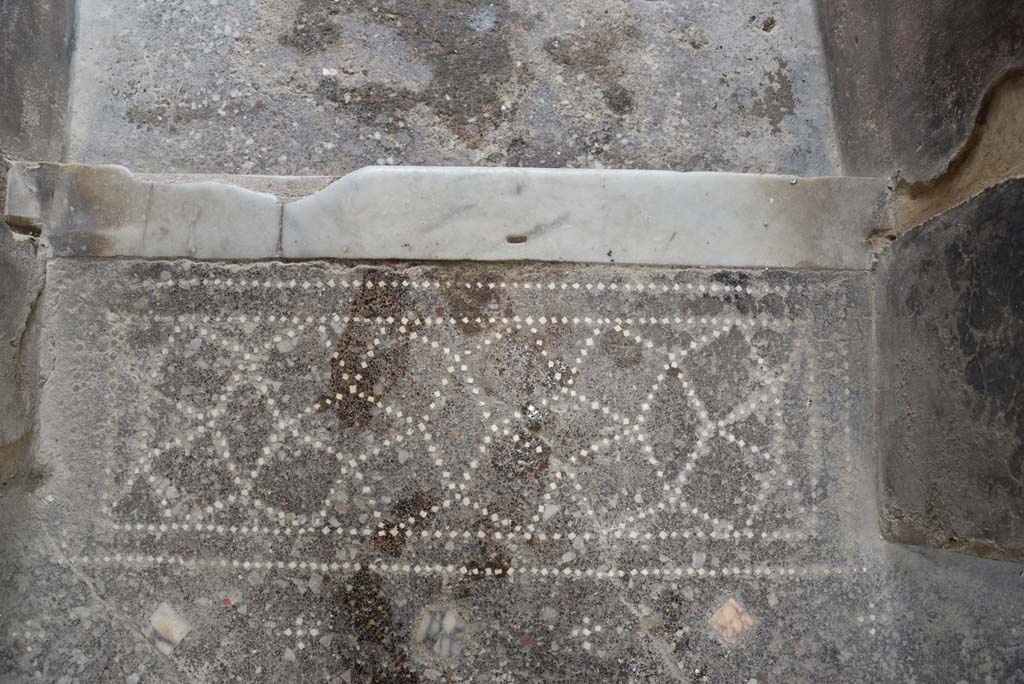 V.4.a Pompeii. March 2018.
Looking west to detail of patterned doorway threshold with marble step down to entrance corridor.
Foto Annette Haug, ERC Grant 681269 DÉCOR