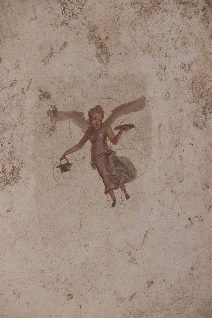V.6.11 Pompeii. October 2024.
Room 10, east wall, detail of painted flying figure. Photo courtesy of Klaus Heese.