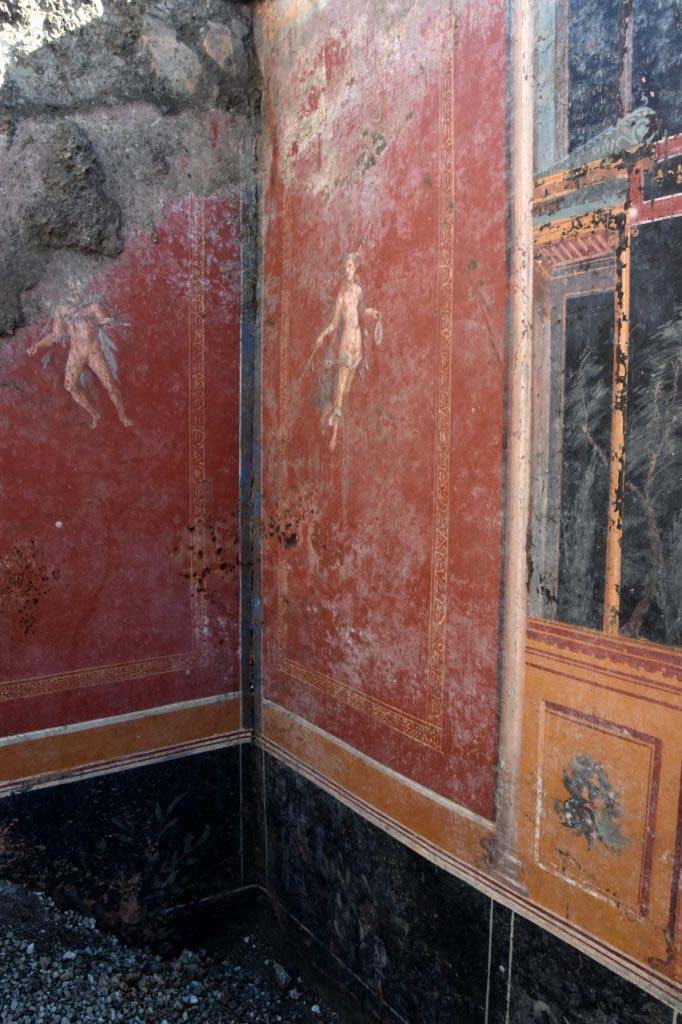 V.6.12 Pompeii. February 2019. Amb. 25. Atrium corner with red panels with flying figures.
Angolo dell'atrio con pannelli rossi con figure volanti.
Photograph © Parco Archeologico di Pompei.