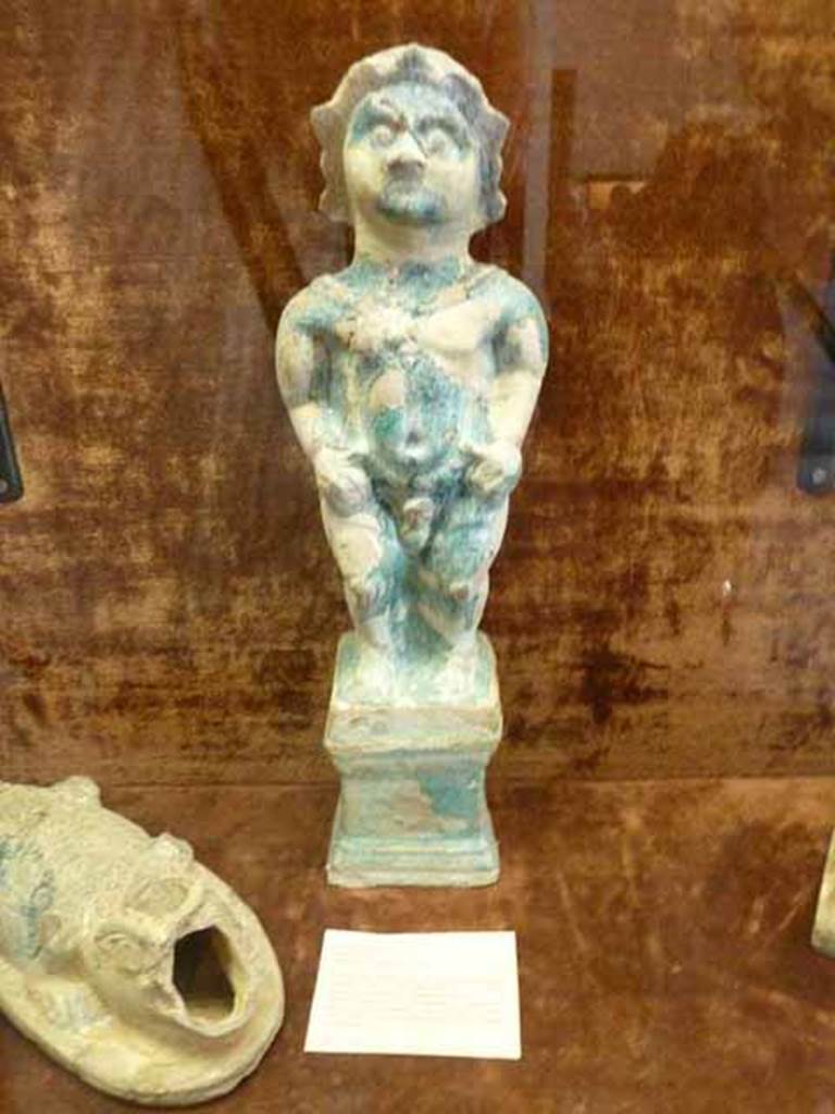 Glazed terracotta statuette of Ptah-Pateco found in VI.1.2 on 6th October 1770. Now in Naples Archaeological Museum. Inventory number 22607. See Pagano, M., and Prisciandaro, R., 2006. Studio sulle provenienze degli oggetti rinvenuti negli scavi borbonici del regno di Napoli. Naples : Nicola Longobardi. (p.68)