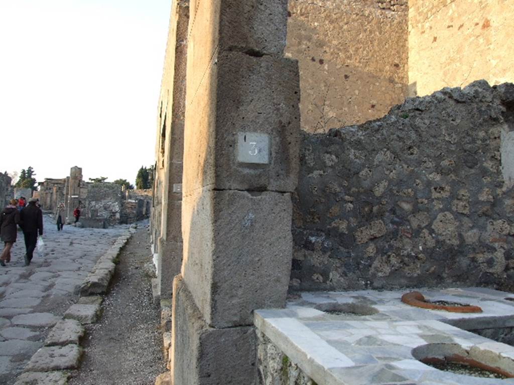 VI.2.1 Pompeii. December 2006. North side of entrance, with wrong number attached.