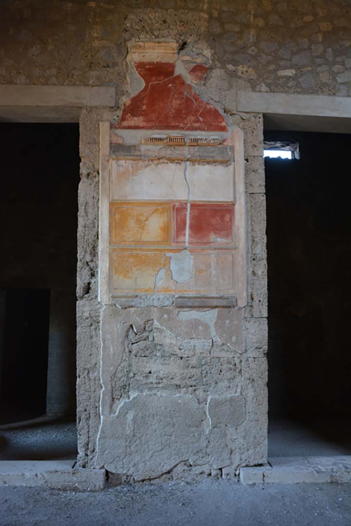 VI.2.4 Pompeii, December 2017.
Painted wall decoration on north side of atrium, between doorways to the anteroom of the winter triclinium, and a cubiculum.
Foto Annette Haug, ERC Grant 681269 DÉCOR.