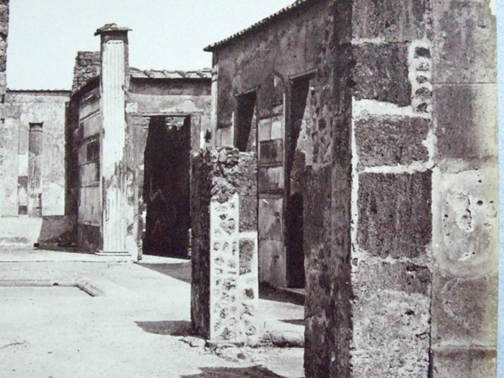 VI.2.4 Pompeii. Rooms to south of atrium taken from entrance corridor, with the open entrances to VI.2.3 on the right. Old undated photograph.
Courtesy of Society of Antiquaries. Fox Collection.