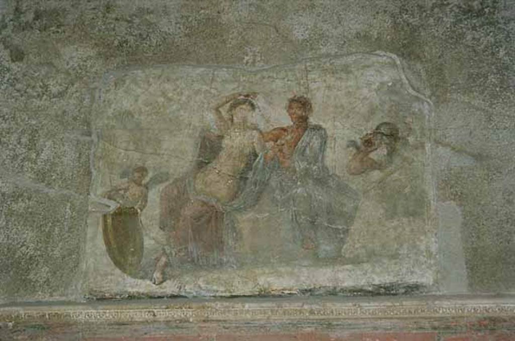 VI.2.4 Pompeii. May 2010. Cubiculum in the south-west corner of small garden. South wall. Painting of Ares and Aphrodite. Photo courtesy of Rick Bauer. See Helbig, W., 1868. Wandgemälde der vom Vesuv verschütteten Städte Campaniens. Leipzig: Breitkopf und Härtel. (319).