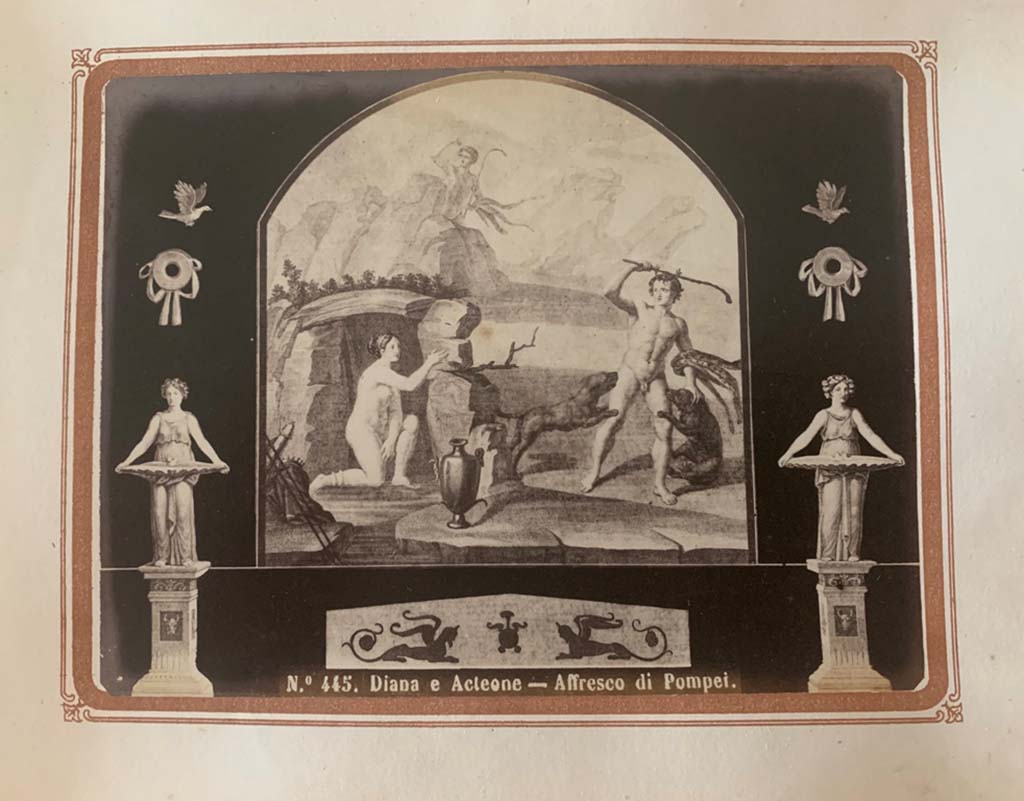 VI.2.4 Pompeii. From an album by Roberto Rive, dated 1868. Photo courtesy of Rick Bauer.
Painting seen on south wall of garden area. Photo courtesy of Rick Bauer.