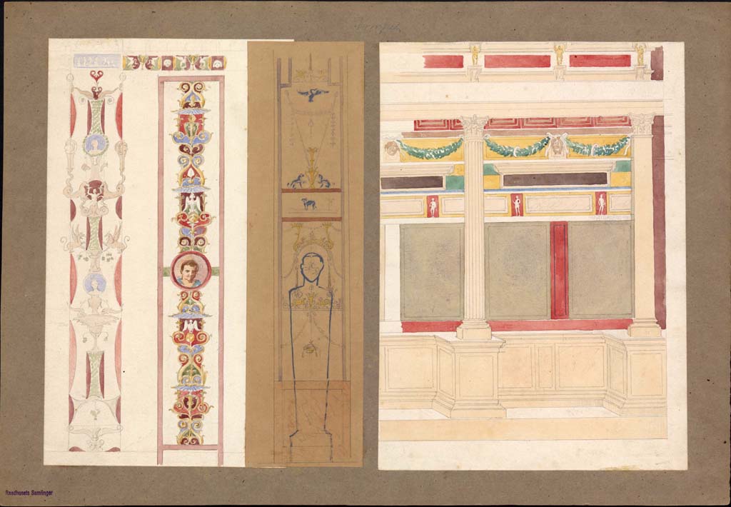 VI.2.16, Pompeii, candelabra on left, detail from tablinum. Painting by Vilhelm Dahlerup (1836-1907).
Photo © Danmarks Kunstbibliotek, inv. no. ark_19789h.