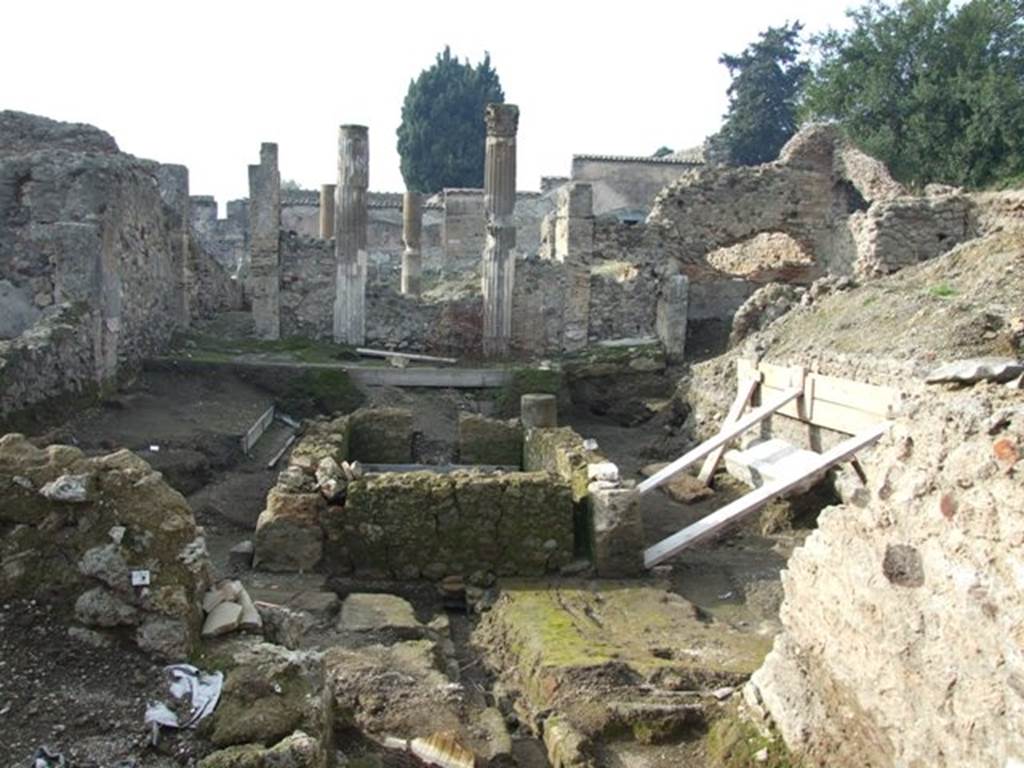 VI.2.19 Pompeii. December 2007. Looking north-west across excavations to a lower level, under the atrium floor.