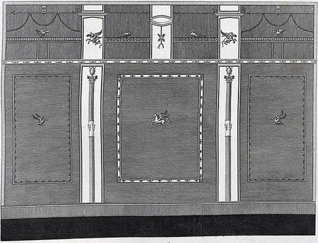VI.2.22 Pompeii. Cubiculum, 1824 painting by Mazois, showing the same wall of the cubiculum as the above photo.
See Mazois, F., 1824. Les Ruines de Pompei: Second Partie. Paris: Firmin Didot, pl. XXV fig. II.