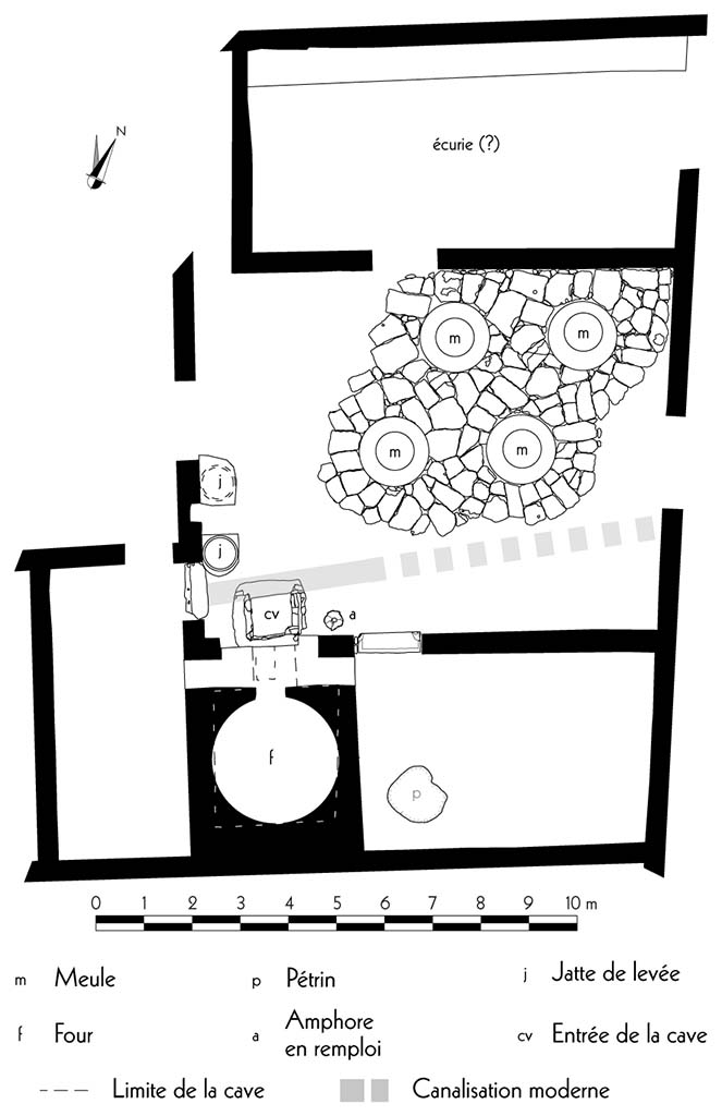 Fig. 4 - Pompéi Pistrina. Plan de la boulangerie VI 3, 3.27-28.
Relevé – dessin : S. Zanella, R. Macario ; échelle : 1/100.