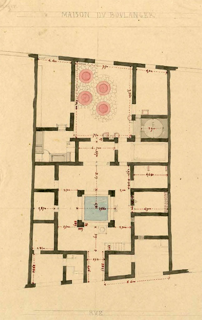 VI.3.3 Pompeii. July 1826. Sketch by P.A. Poirot of the plan of the Maison du Boulanger.
See Poirot, P. A., 1826. Carnets de dessins de Pierre-Achille Poirot. Tome 2 : Pompeia, pl. 18.
See Book on INHA Document placé sous « Licence Ouverte / Open Licence » Etalab