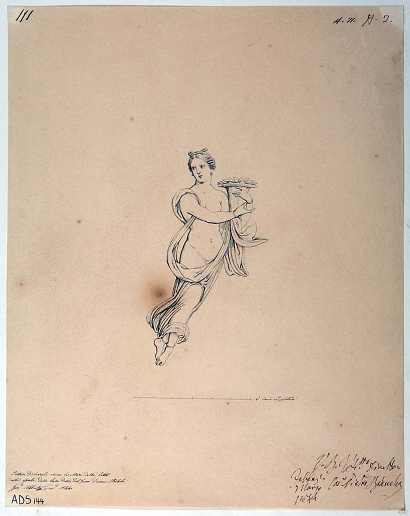 VI.5.3 Pompeii. Drawing by Giuseppe Abbate, 1844, floating figure, see no.1917 as described by Helbig. 
Now in Naples Archaeological Museum. Inventory number ADS 144.
Photo � ICCD. http://www.catalogo.beniculturali.it
Utilizzabili alle condizioni della licenza Attribuzione - Non commerciale - Condividi allo stesso modo 2.5 Italia (CC BY-NC-SA 2.5 IT)
