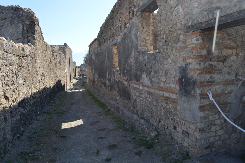VI.5.16 Pompeii, side wall, on right. October 2017. Looking south on Vicolo della Fullonica, from doorway at VI.5.17, on right.
Foto Taylor Lauritsen, ERC Grant 681269 DÉCOR.