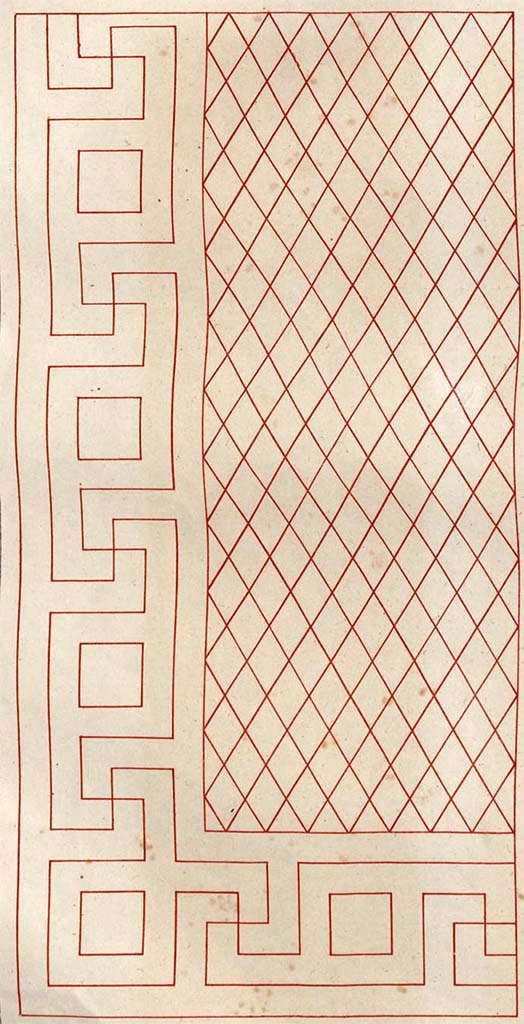 VI.6.1 Pompeii. Drawing by Zahn of floor mosaic, possibly from east ala, or from an unknown room.
See Zahn, W., 1828. Die schönsten Ornamente und merkwürdigsten Gemälde aus Pompeji, Herkulanum und Stabiae: I. Berlin: Reimer. (pl.87)