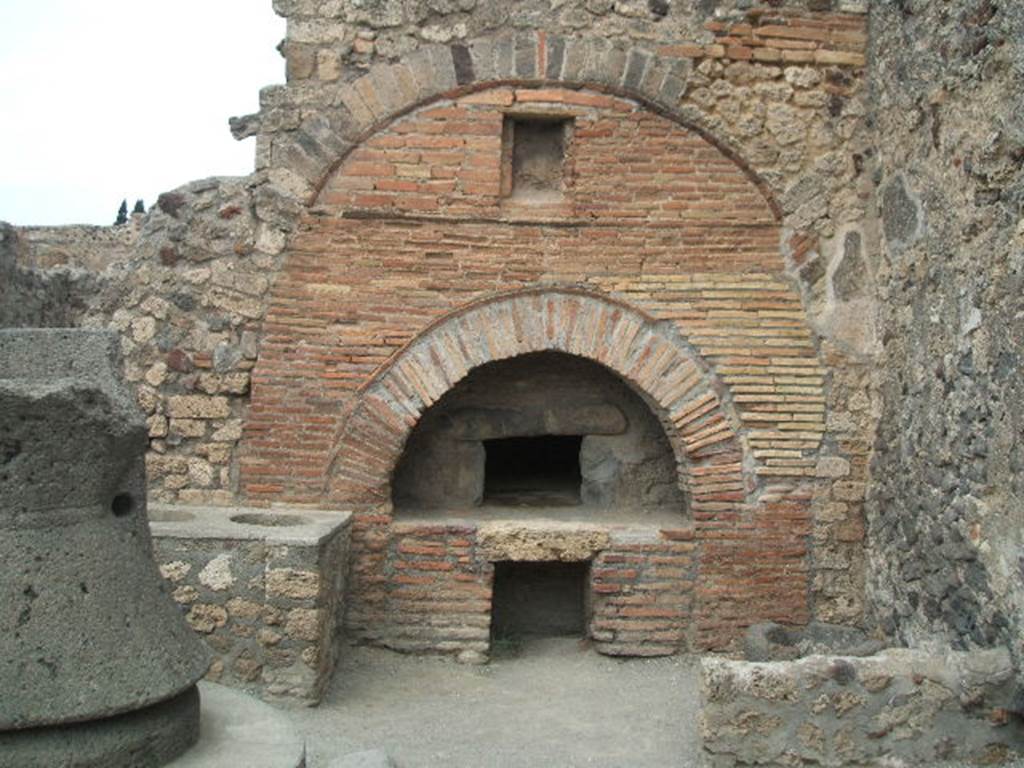 VI.6.17 Pompeii. According to Boyce, Fiorelli had reported there was “nel panificio…un dipinto larario scomparso”. The print in Gell-Gandy showed a single serpent painted on the front side of the oven. See Boyce G. K., 1937. Corpus of the Lararia of Pompeii. Rome: MAAR 14. (p.47, no.159)