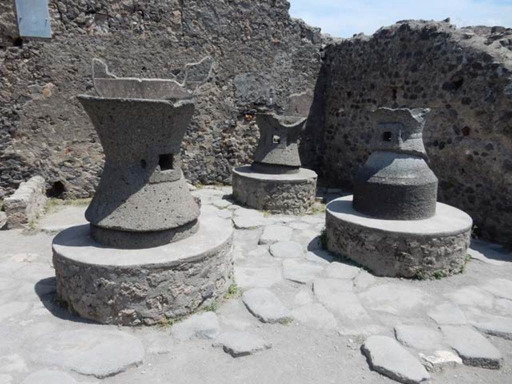 VI.6.17 Pompeii. May 2017. Looking towards south-east corner of bakery with three mills. Photo courtesy of Buzz Ferebee.