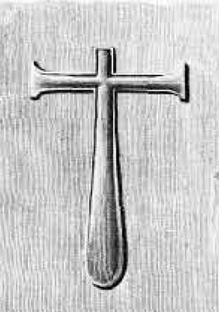 VI.6.20-21 Pompeii. 1824 drawing relief of a cross in stucco. See Mazois, F., 1824. Les Ruines de Pompei: Second Partie. Paris: Firmin Didot, p. 88. According to Stefani, this bakery was called �the bakery of the Christians� (Panificio dei Christiani) because of the relief of a cross in stucco, now vanished. This was found on the east wall of the shop, and was wrongly interpreted as a cross, the symbol of Christianity. See Stefani, G. (2005): Pompei. Un Panificio: in Cibi e Sapori a Pompei e dintorni, (p. 139). According to Della Corte, discovered in 1813 on the east wall in view of the road, was a panel of white stucco. On this panel in bas-relief was a Christian cross, although stylised, it was an object of veneration found opposite the pagan lararium. See Della Corte, M., 1965.  Case ed Abitanti di Pompei. Napoli: Fausto Fiorentino. (p.115).
