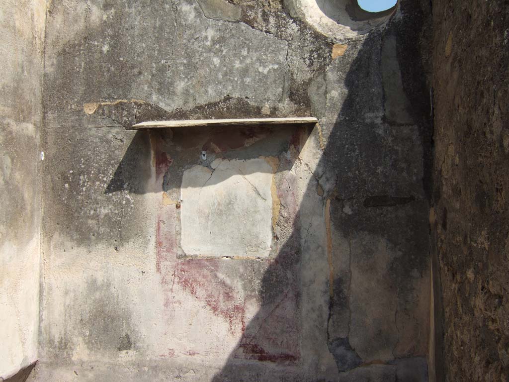 VI.7.3 Pompeii. September 2005.
Room 4, east wall, with central violet panel and violet zoccolo/lower wall. The side panels were discoloured.