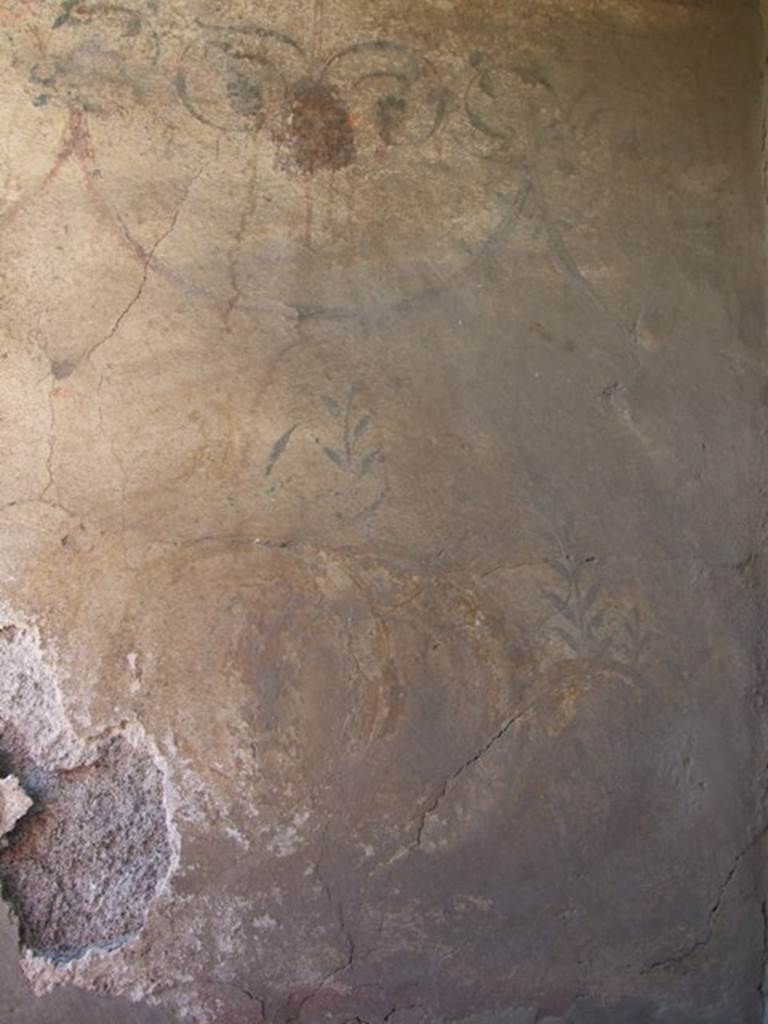 VI.7.6 Pompeii. March 2009. West wall with painting of garlands and remains of serpent.