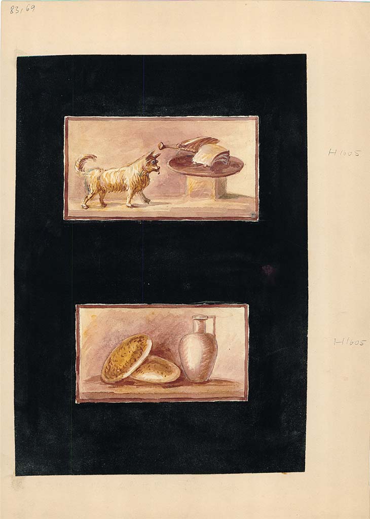 VI.7.18 Pompeii. Paintings of two panels from the short north wall on the east end of the portico.
DAIR 83.69. Photo © Deutsches Archäologisches Institut, Abteilung Rom, Arkiv.