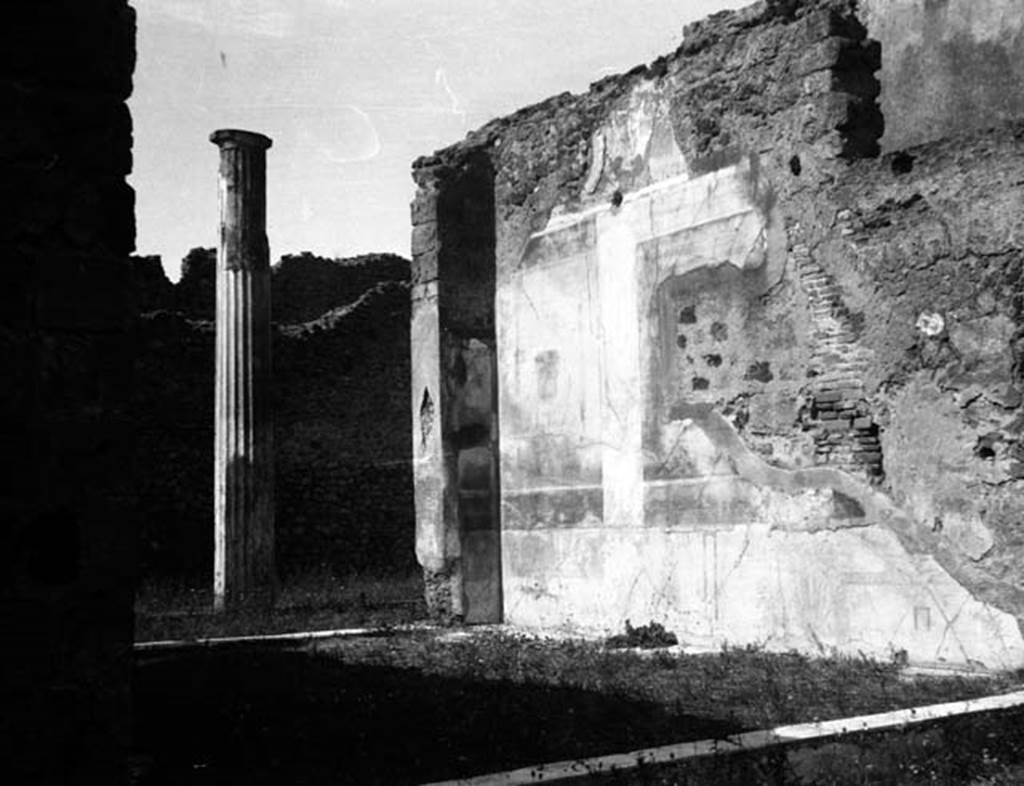 231123 Bestand-D-DAI-ROM-W.1226.jpg
VI.7.20 Pompeii. W.1226. North wall of tablinum, looking north-west towards peristyle.
According to Bragantini, in the centre of the north wall would have been a painting of Narcissus. Now removed to the Naples Archaeological Museum, inventory number 9388.
See Bragantini, de Vos, Badoni, 1983. Pitture e Pavimenti di Pompei, Parte 2. Rome: ICCD. (p.155)
Photo by Tatiana Warscher. With kind permission of DAI Rome, whose copyright it remains.
See http://arachne.uni-koeln.de/item/marbilderbestand/231123