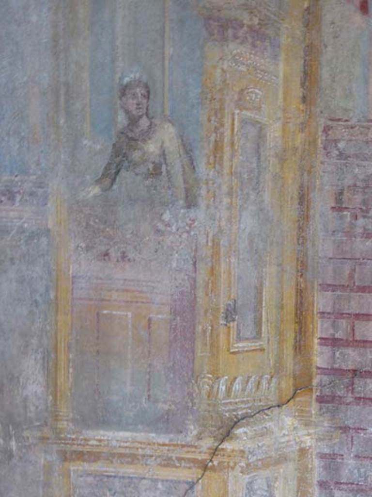 VI.7.23 Pompeii. October 2014. Cubiculum. North wall. Female figure on a balcony.
Photo courtesy of Michael Binns.