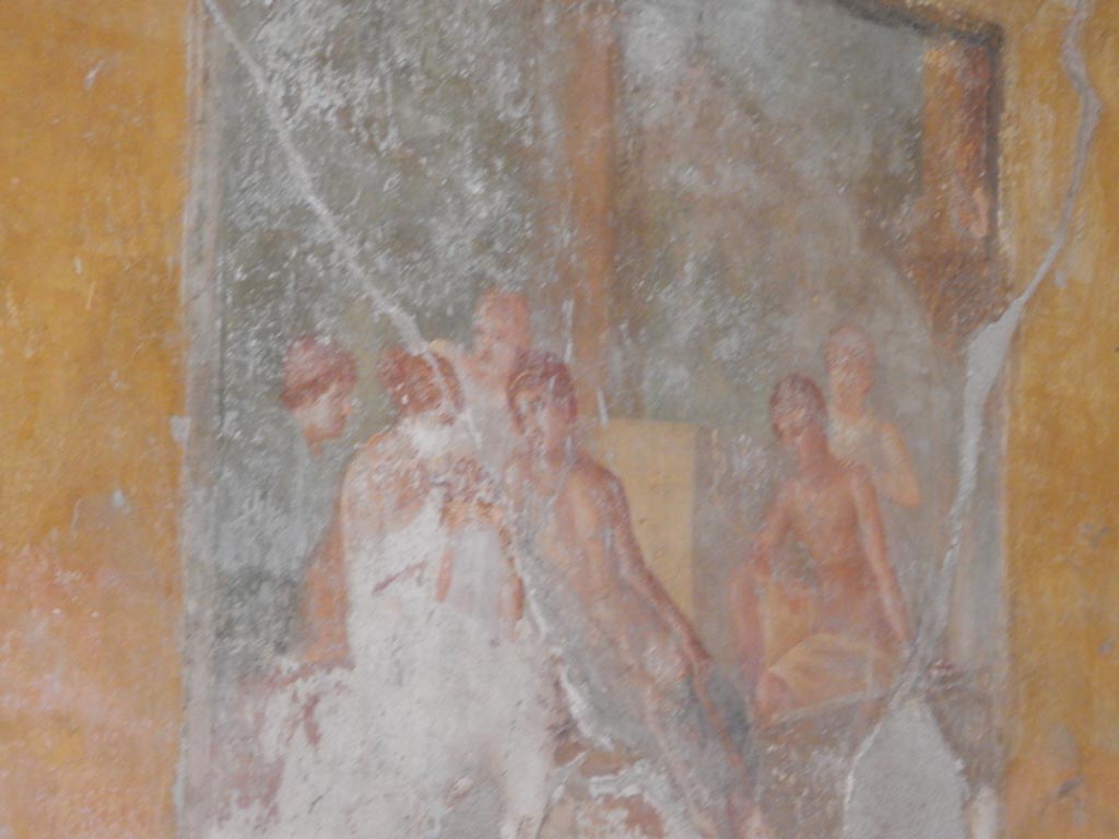 VI.8.3/5 Pompeii. May 2015.
Room 12, detail of painting of Venus giving some Cupids to Adonis, from centre of north wall. Photo courtesy of Buzz Ferebee.