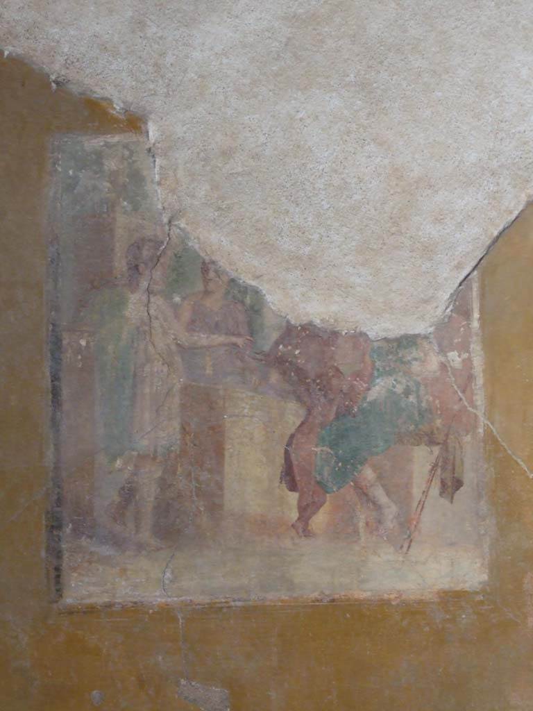 VI.8.3/5 Pompeii. March 2009. Room 12, south wall of dining room with scene from the myth of Artemis or Diana.
See Mau, A., 1907, translated by Kelsey F. W. Pompeii: Its Life and Art. New York: Macmillan. (p.315).
Helbig identifies this as Artemis previously thought to be Aphrodite and Adonis.
See Helbig, W., 1868. Wandgemälde der vom Vesuv verschütteten Städte Campaniens. Leipzig: Breitkopf und Härtel. (254, p.72).
Artemis and Callisto – See Nappo, S., 1998. Pompeii: Guide to the lost City. London: Weidenfield and Nicolson. (p.145).