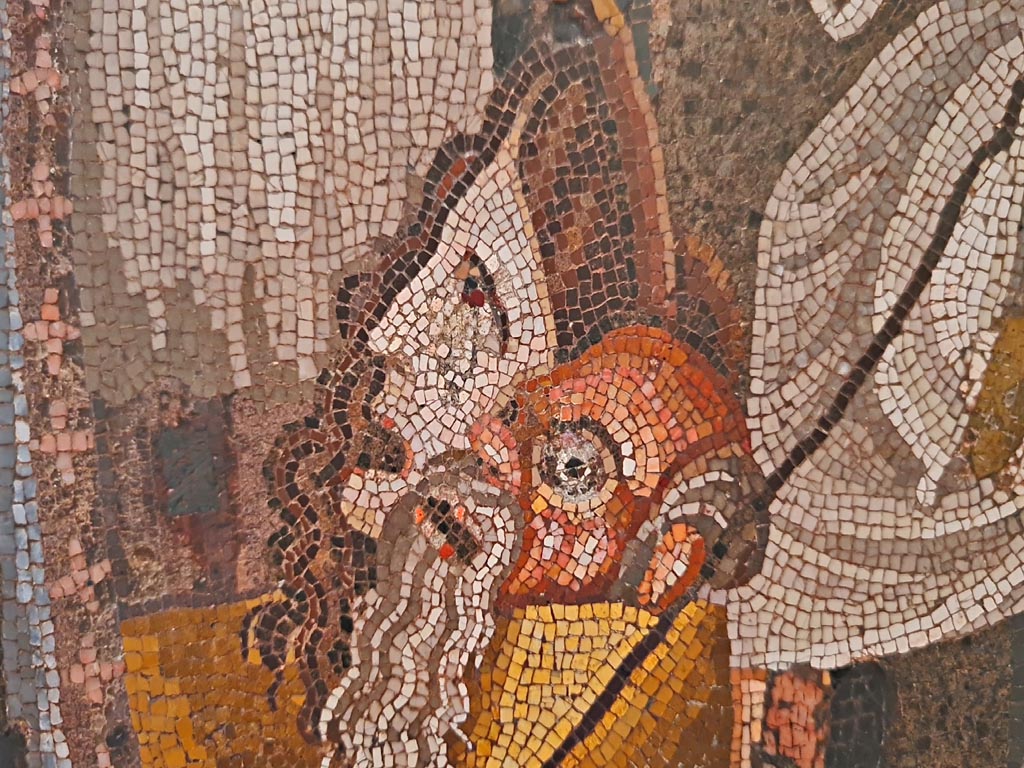 VI.8.3/5 Pompeii. September 2024. Detail of mosaic masks. Photo courtesy of Giuseppe Ciaramella.