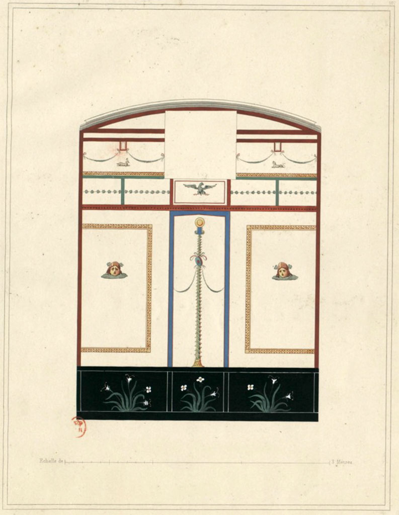 VI.8.5 Pompeii. c.1828. Room 7, looking towards west wall of cubiculum with window onto side roadway.
See Raoul Rochette et Bouchet J., 1828. Choix d'Edifices Inédits : Maison du Poète Tragique. Paris, pl 10. (Chambre 16 on their plan.)
