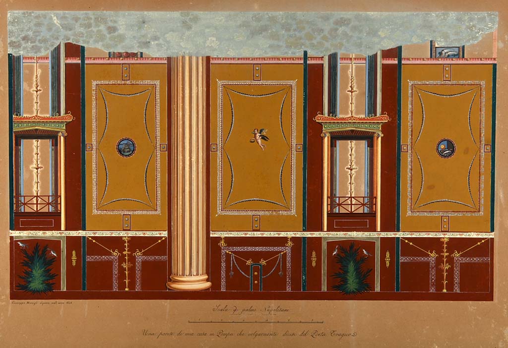 VI.8.5 Pompeii. Painting by Giuseppe Marsigli, 1825, showing west wall of entrance fauces.
Now in Naples Archaeological Museum. Inventory number ADS 290.
Photo © ICCD. http://www.catalogo.beniculturali.it
Utilizzabili alle condizioni della licenza Attribuzione - Non commerciale - Condividi allo stesso modo 2.5 Italia (CC BY-NC-SA 2.5 IT)