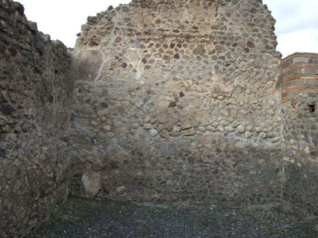 VI.8.11 Pompeii. December 2007. North wall of rear room. According to Eschebach, on the right would have been the base of the stairs to the upper floor with three steps remaining! See Eschebach, L., 1993. Gebäudeverzeichnis und Stadtplan der antiken Stadt Pompeji. Köln: Böhlau. (p.184)