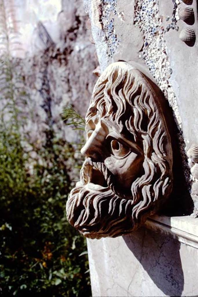 VI.8.22 Pompeii. 1968. Detail of mask on left (or south) of the large fountain. Photo by Stanley A. Jashemski.
Source: The Wilhelmina and Stanley A. Jashemski archive in the University of Maryland Library, Special Collections (See collection page) and made available under the Creative Commons Attribution-Non Commercial License v.4. See Licence and use details.
J68f1255