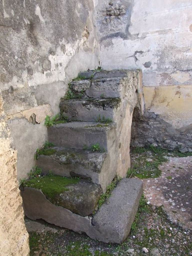 VI.8.22 Pompeii. March 2009. Room 18. West wall with stairs to upper floor.