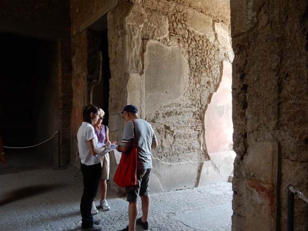 VI.8.23 Pompeii. May 2017.
Looking towards north-east corner of atrium, with entrance doorway, centre right. Photo courtesy of Buzz Ferebee.