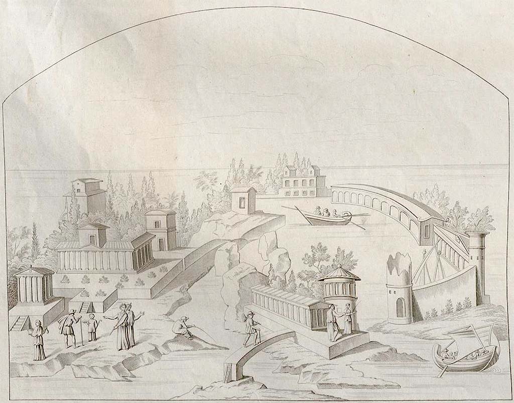 VI.8.23 Pompeii. Pre-October 1852. Drawing by Zahn of painting on south wall of garden area.
See Zahn, W., 1852. Die schönsten Ornamente und merkwürdigsten Gemälde aus Pompeji, Herkulanum und Stabiae: III. Berlin: Reimer, (Pl.48).