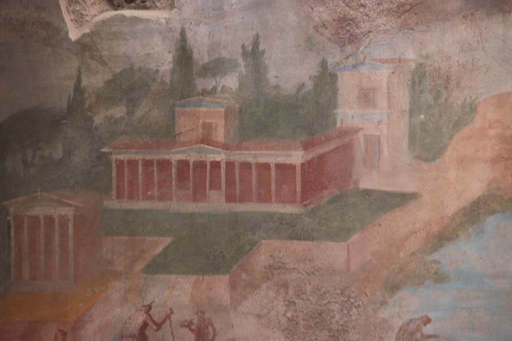 VI.8.23 Pompeii. September 2017. Detail from painted south wall at east end. Photo courtesy of Klaus Heese.
