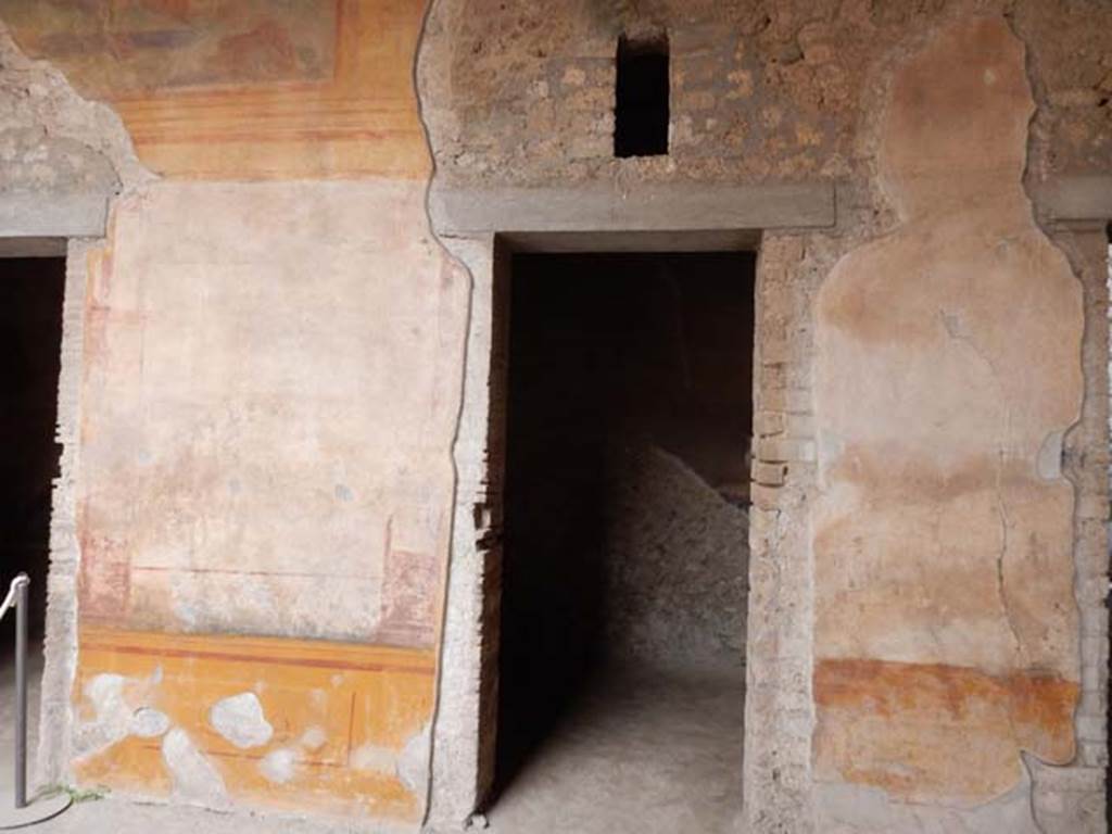VI.8.23 Pompeii. May 2017. North wall of garden area and central doorway to second room on north side. Photo courtesy of Buzz Ferebee.