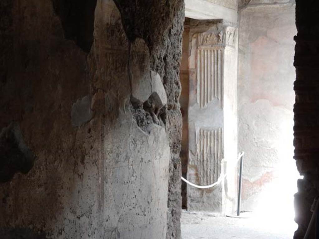 VI.8.24 Pompeii. May 2017. West wall of corridor/room in VI.8.23, looking north across atrium of VI.8.24 from doorway. Photo courtesy of Buzz Ferebee.