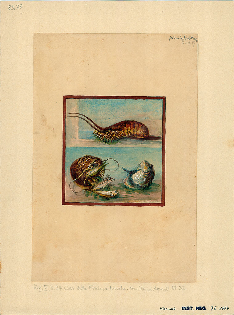 VI.8.24 Pompeii. September 1889. Watercolour of central painting on east wall.
DAIR 83.78. Photo © Deutsches Archäologisches Institut, Abteilung Rom, Arkiv.