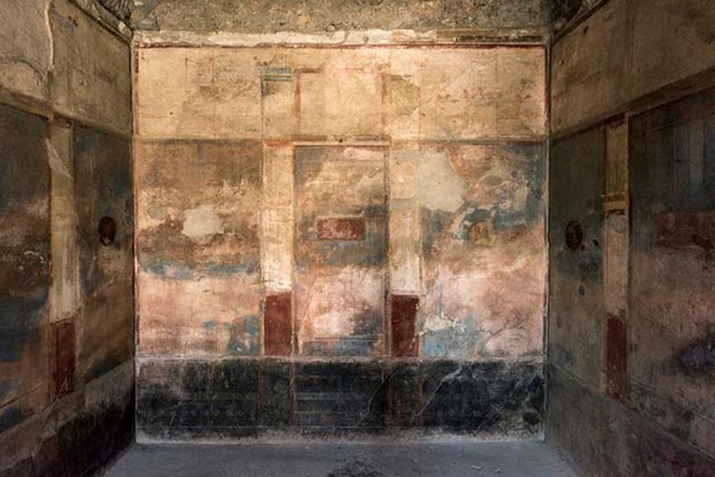 VI.8.24 Pompeii. May 2017. Looking towards painted decoration on west wall of tablinum. Photo courtesy of John Puffer.