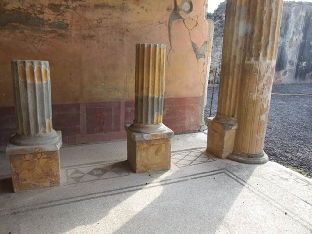 VI.9.2 Pompeii. December 2007. Room 24, Corinthian oecus, south wall and columns in south-west corner.